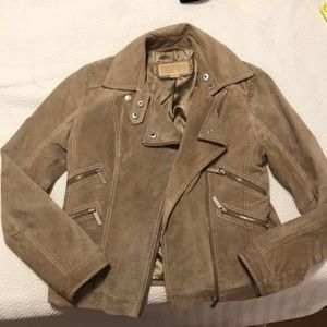 Michael kors tan suede moto jacket womens